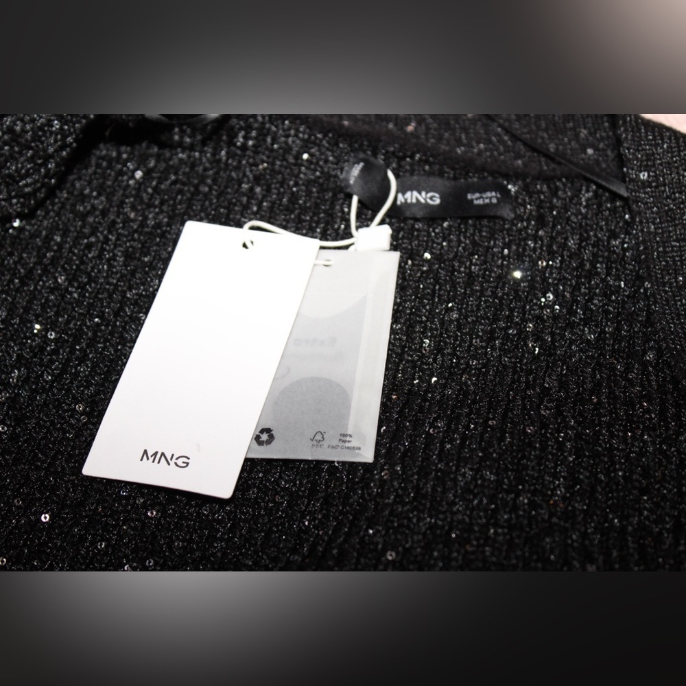 MANGO Paillettes Knit Cardigan Women Large NWT Black embroidered sequin - Picture 10 of 11
